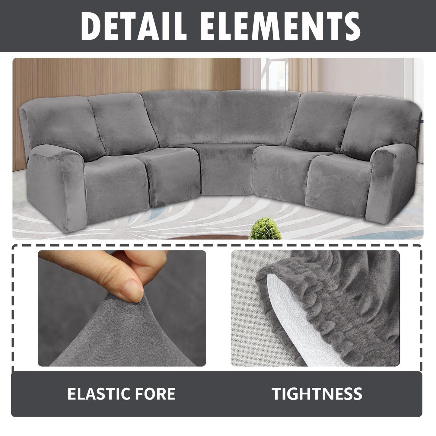 5 Seater Recliner Cover 7 Pcs Recliner Sofa Covers Velvet Stretch Reclining Sectional Couch Covers for 5 Cushion Sofa Slipcovers