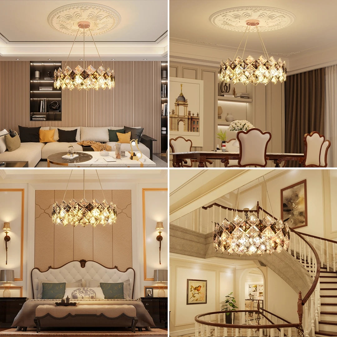 Luxury Crystal Chandelier Pendant Light Fixture 80cm Diameter with 3 Color Temperatures for Hall Dining Living Room