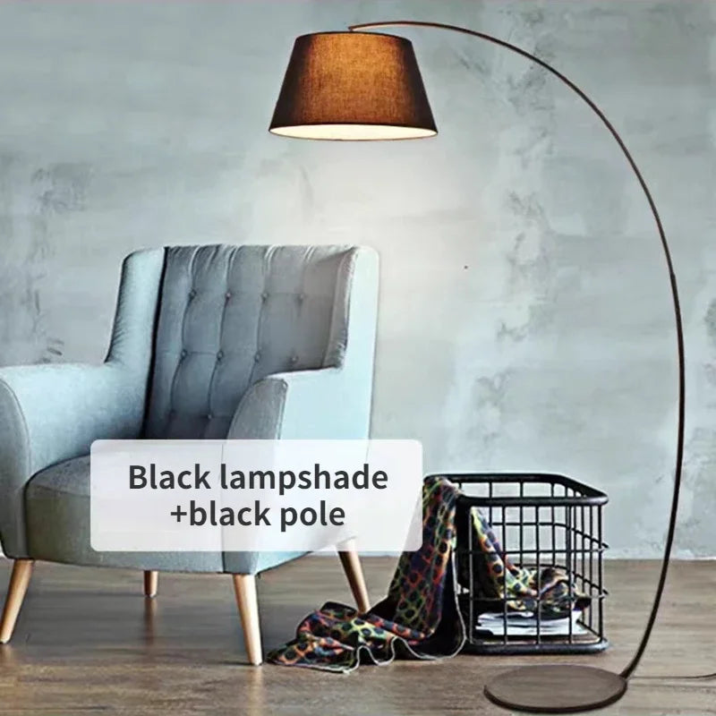 Nordic Living Room Floor Lamp, Simple Modern Sofa Table, Nordic, Vertical, American Bedroom, Big Black Metal Fabric Decoration