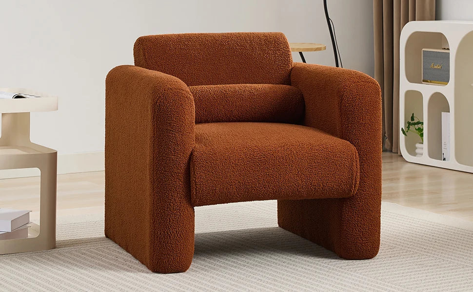 Modern Accent Chair Lambskin Sherpa Fabric Upholstered Comfy Reading Armchair with Pillow
