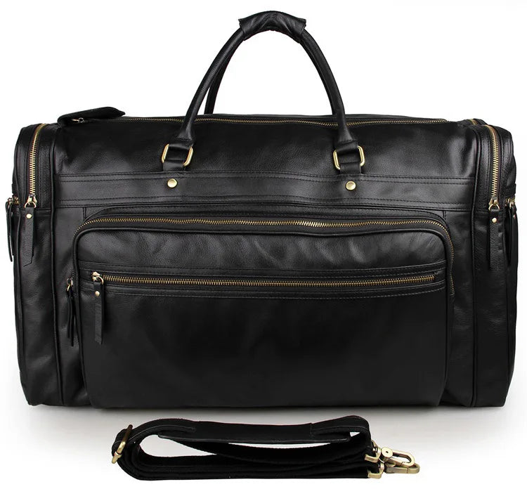 60cm High Capacity Genuine Leather Travel Bag Duffle Bags Men Male Travelling Hand Luggage Big Size Black Mens Big Weekend Bag