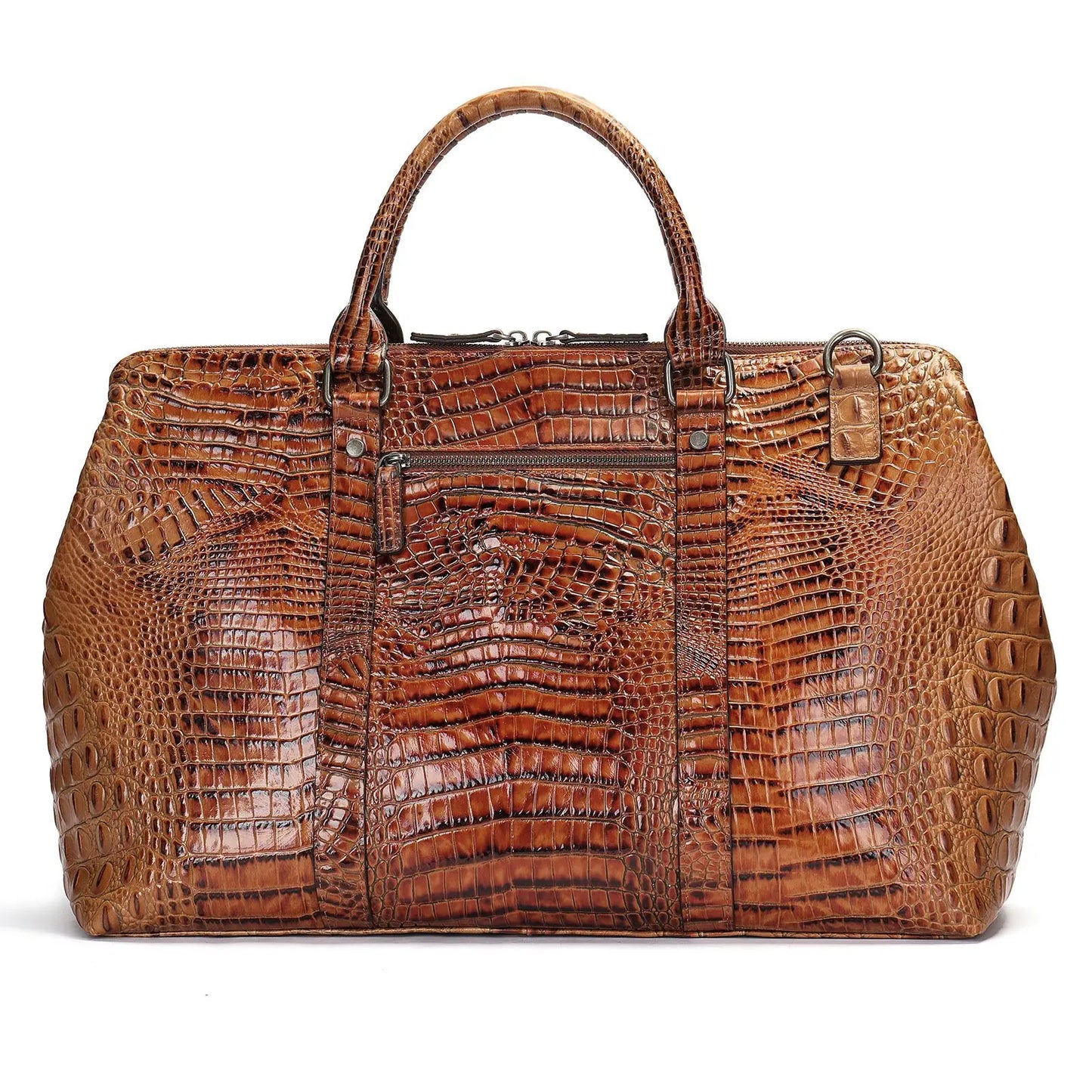 Crocodile Pattern Leather Men's Handbag Short Business Trip Hand-Carrying Tote Shoulder Bag Away Luggage Bag Vintage Travel Bags
