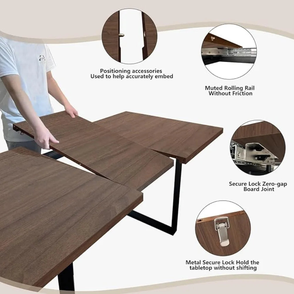 Walnut Color Expandable Dining Table, 51-67 Inches Adjustable Length, Modern Simple Design, Perfect for Family & Office, Seats6+