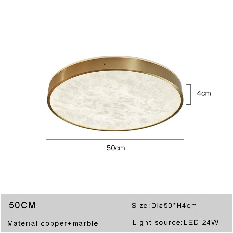 Modern Luxury Design Thin Spanish Marble Ceiling Lights Led Home Decoration Brushed Copper Lighting Fixture for Living Room