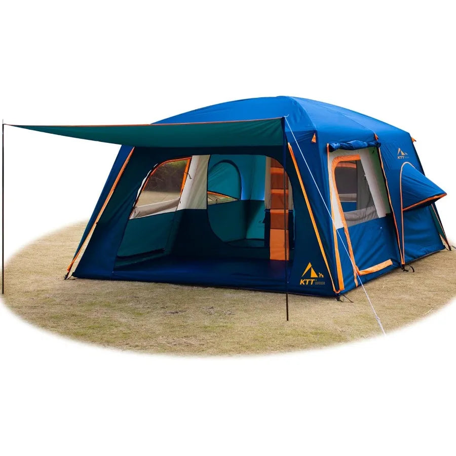 Extra Large Family Cabin Tent for 101214 People with 2 Rooms 3 Doors 3 Windows Mesh Panels Straight Wall Design Waterproof Doub