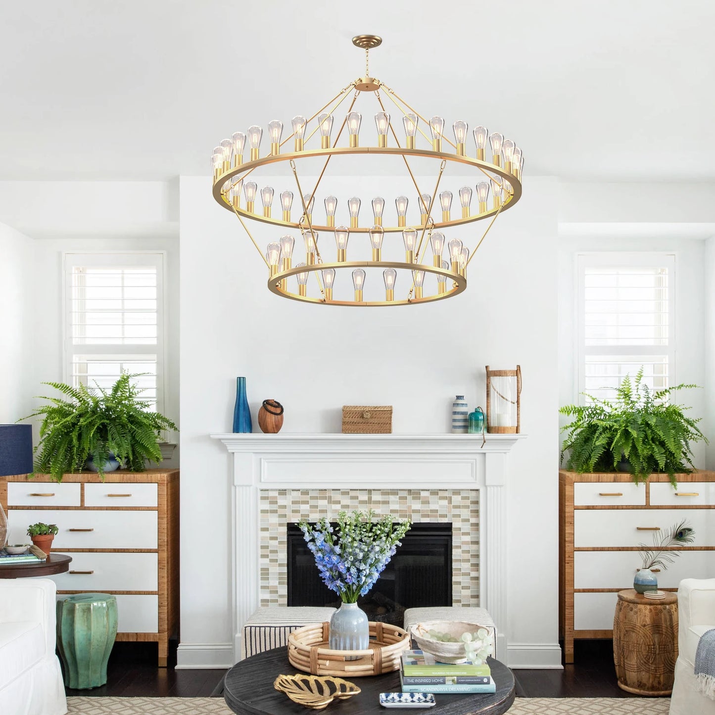 Gold Wagon Wheel Chandelier 60-Inch 54-Light,Extra Large Circle Rustic Farmhouse Light Fixture,Round Metal Chandeliers for Foyer