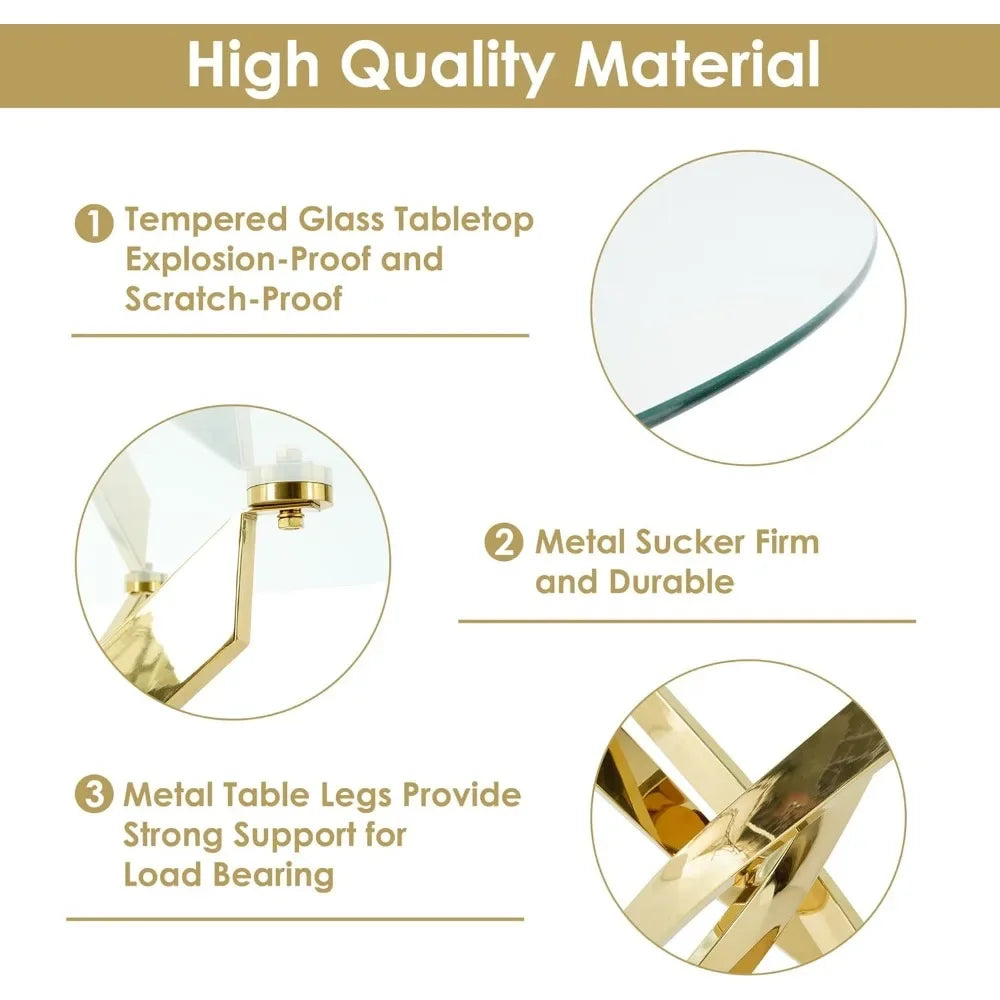 47 Inch round Glass Dining Table for 4 Clear Tempered Glass Top Gold Metal Legs Circle Dining Table