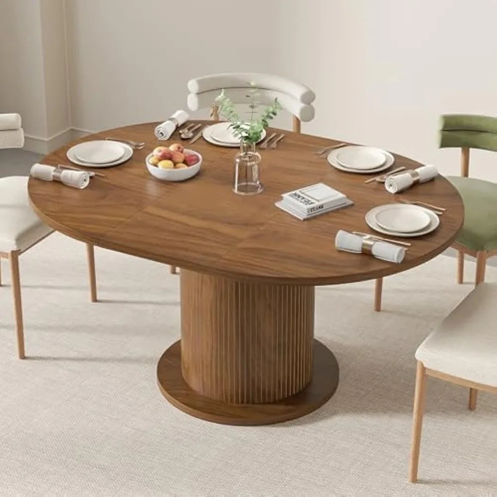 Adjustable 43.3-59 Inch Round Dining Table, Modern Farmhouse Style, Seats 4-6, Unique Circular Kitchen Table Design