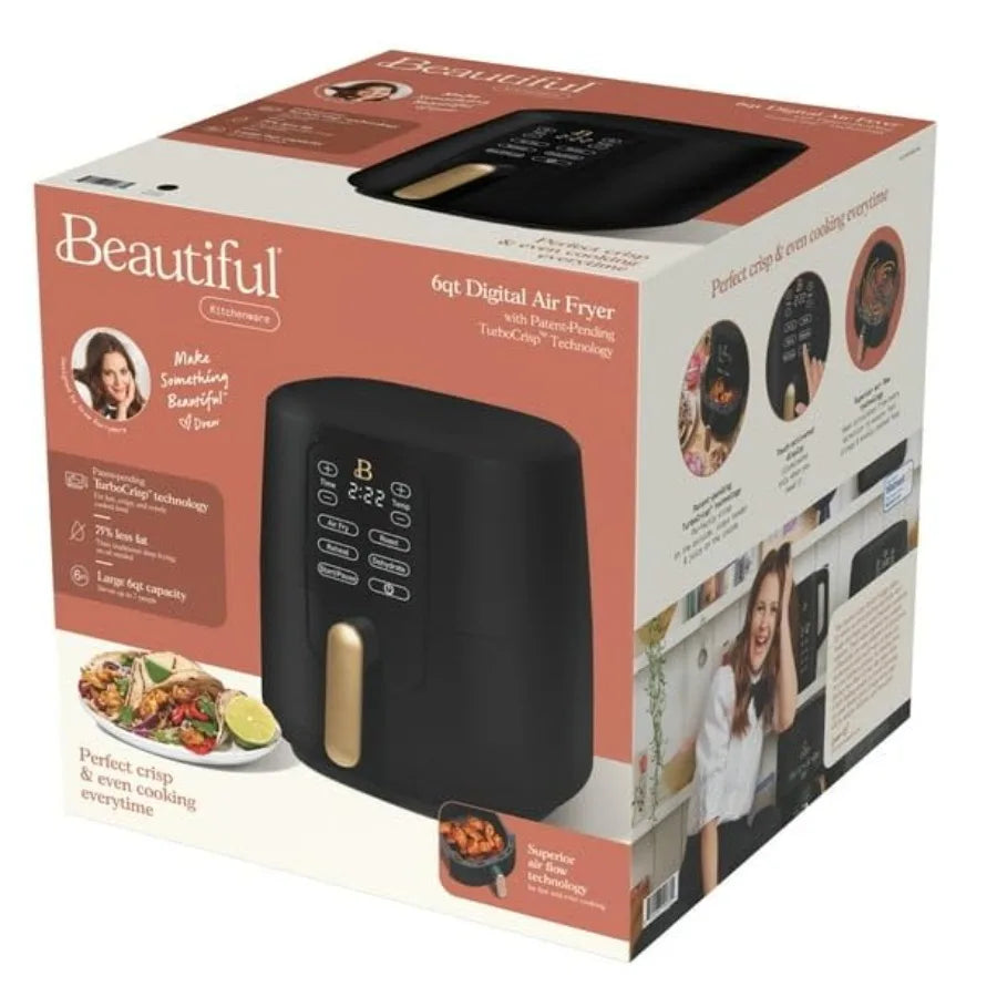 6 Qt Air Fryer with Turbocrisp Technology and TouchActivated Display for Healthy Cooking at Home Adjustable Temperature Ranges