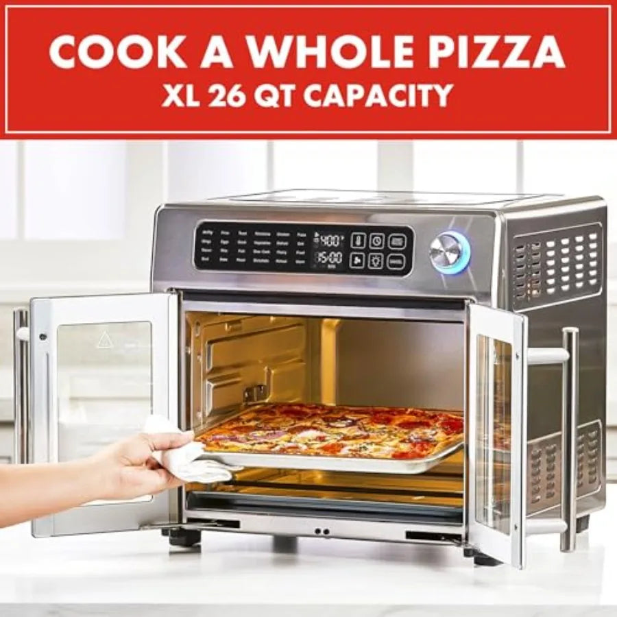 Extra Large French Door Air Fryer Toaster Oven Combo with 24 Cooking Functions and Digital Controls Ideal for Baking Roasting A