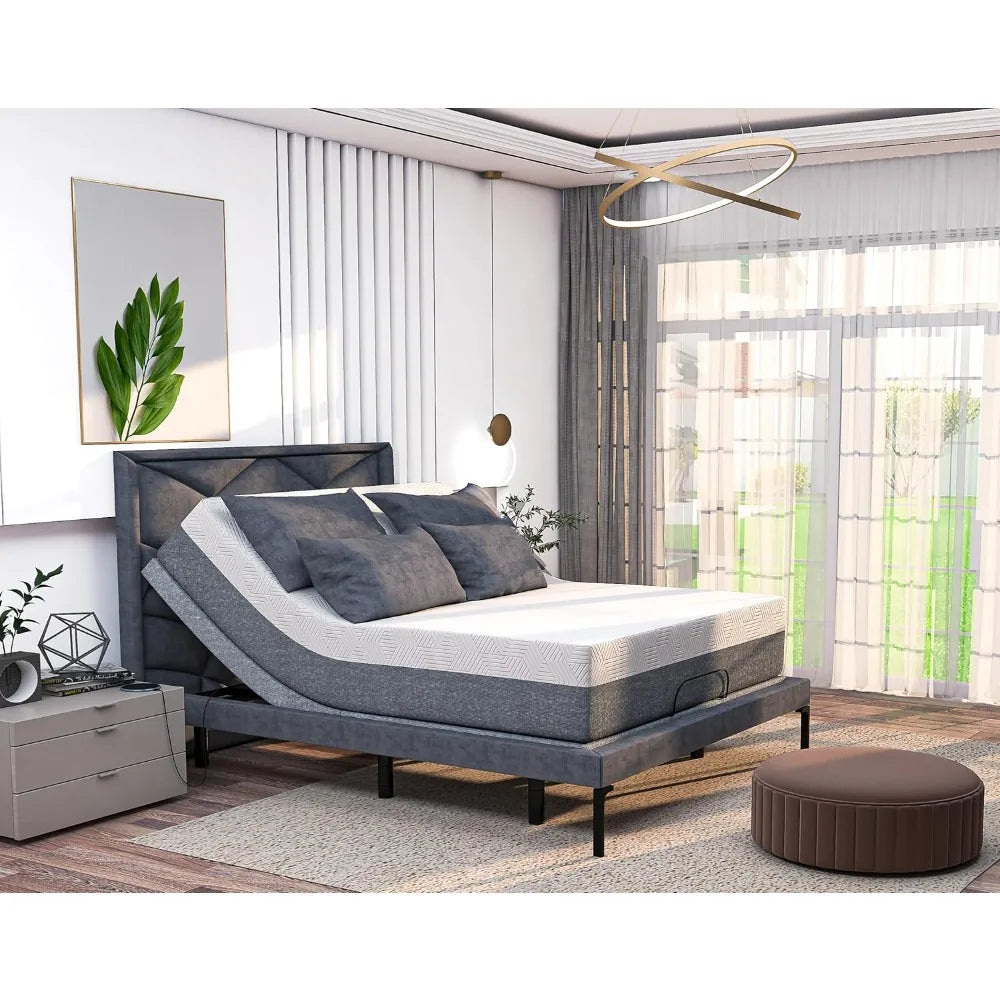 SFE Twin XL Electric Adjustable Bed Frame with 14" Hybrid Memory Foam Mattress - Adjustable Mattress Base with Zero Clearance,