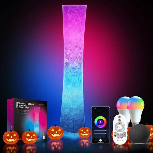 LEONC Smart RGB+CCT Floor Lamp, 3600 Lumens LED with 2x9W Bulbs, Modern 65-Inch Floor Lamp with Alexa Compatibility, Music Sync