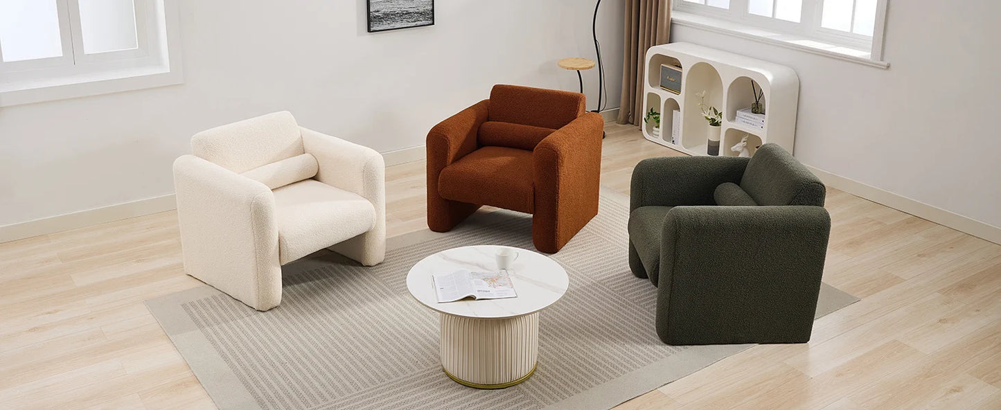 Modern Accent Chair Lambskin Sherpa Fabric Upholstered Comfy Reading Armchair with Pillow