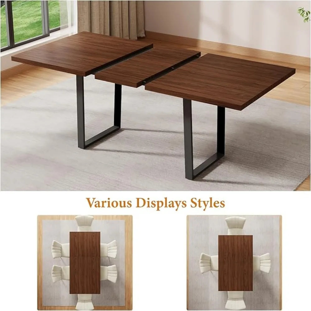 Walnut Color Expandable Dining Table, 51-67 Inches Adjustable Length, Modern Simple Design, Perfect for Family & Office, Seats6+