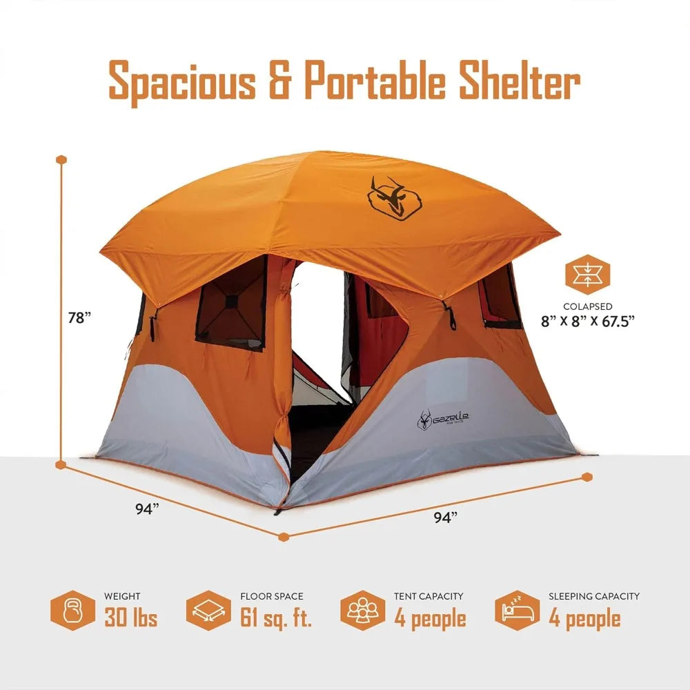 Waterproof Gazelle T4 4-Person Portable Polyester Camping Tent with Removable Floor, Mesh Screens, and Rainfly