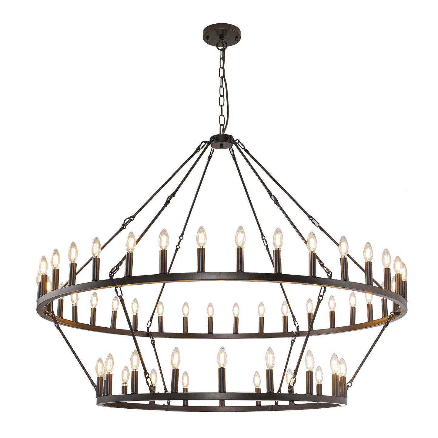 59.84'' 54-Lights Candle Dimmable Two Tiers Wagon Wheel Chandeliers Modern Rustic Farmhouse Pendant Light Chandelier