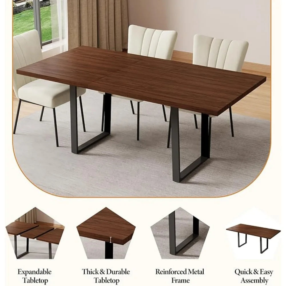 Walnut Color Expandable Dining Table, 51-67 Inches Adjustable Length, Modern Simple Design, Perfect for Family & Office, Seats6+
