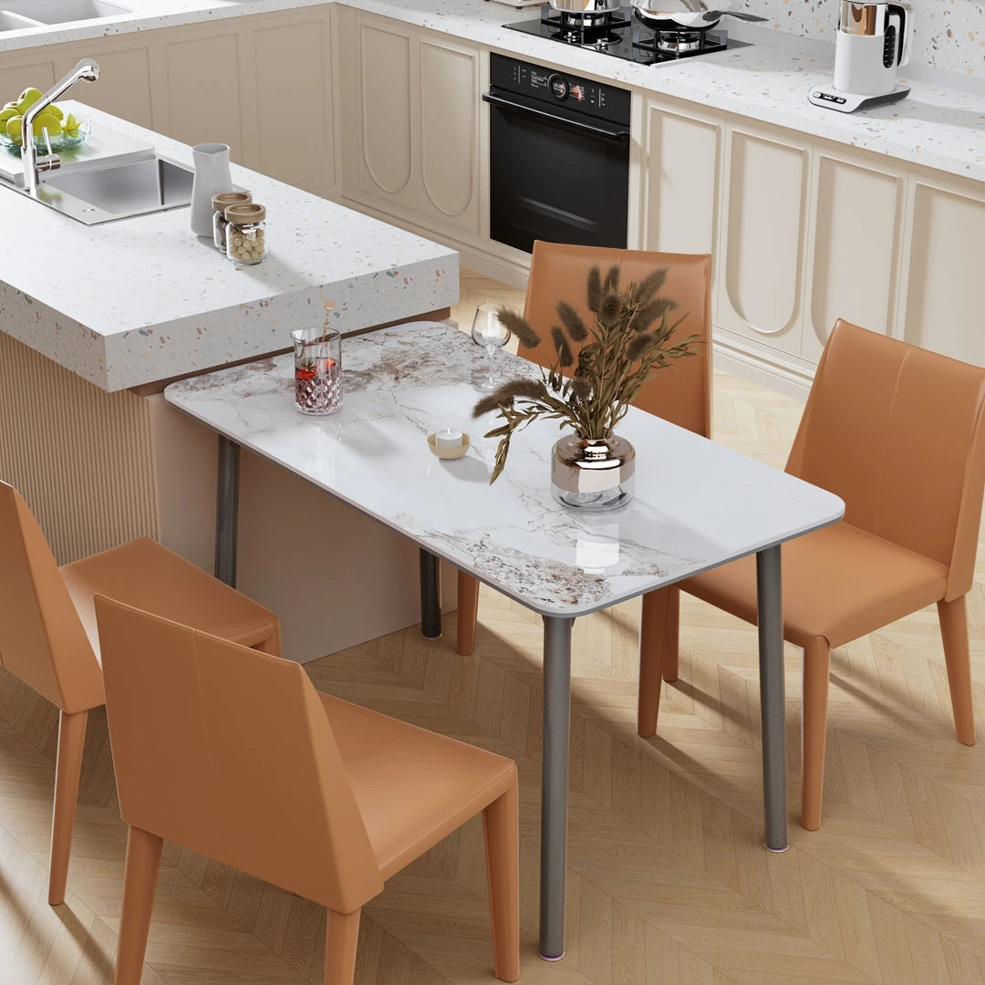 55''Modern Rectangular Sintered Stone & Tempered Glass Dining Table Mix Material Kitchen Table with Aluminum Base for 4-6 Seater