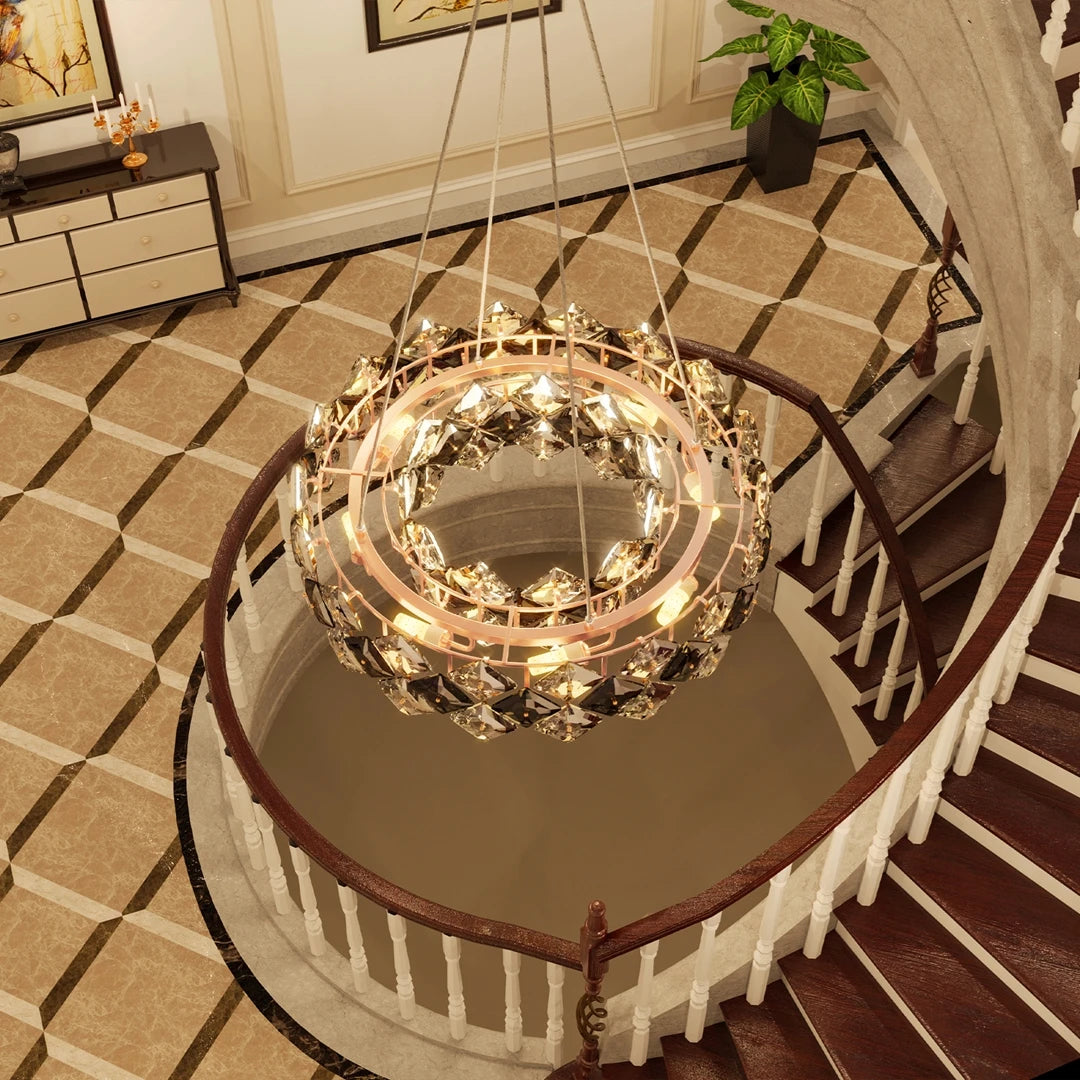 Luxury Crystal Chandelier Pendant Light Fixture 80cm Diameter with 3 Color Temperatures for Hall Dining Living Room