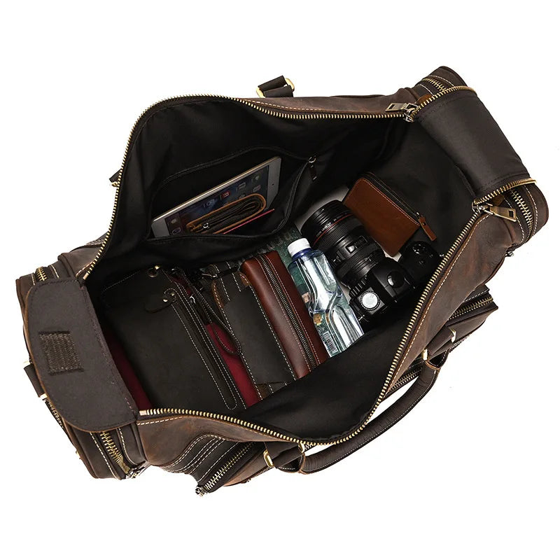 Crazy Horse Leather Men's Travel Bag Big Travel Duffel Durable Cowhide Weekend Bag Man Genuine Leather Luggage Tote Bag
