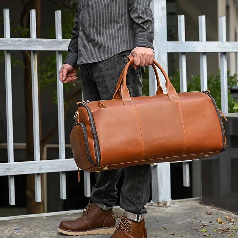 Men Business Trip Travel Bag for Suit Bag Duffle Bags Leather Men Handbag Genuine Leather Men's Weekend Bags Storage Bag Large
