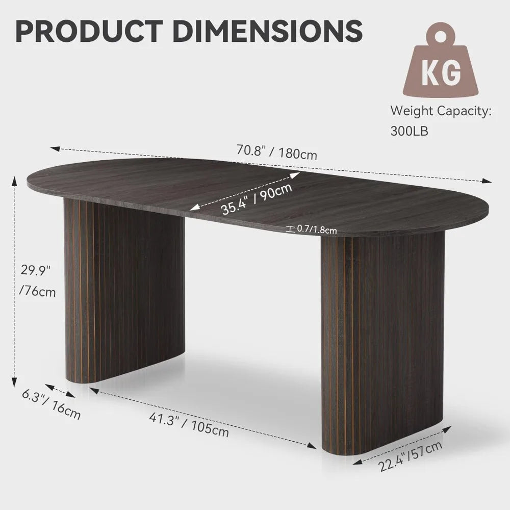 70.8" Oval Dining Table for 4 6 Person, Modern Farmhouse Kitchen Table, Rustic Dinner Table for Breakfast Dining Receiption Room