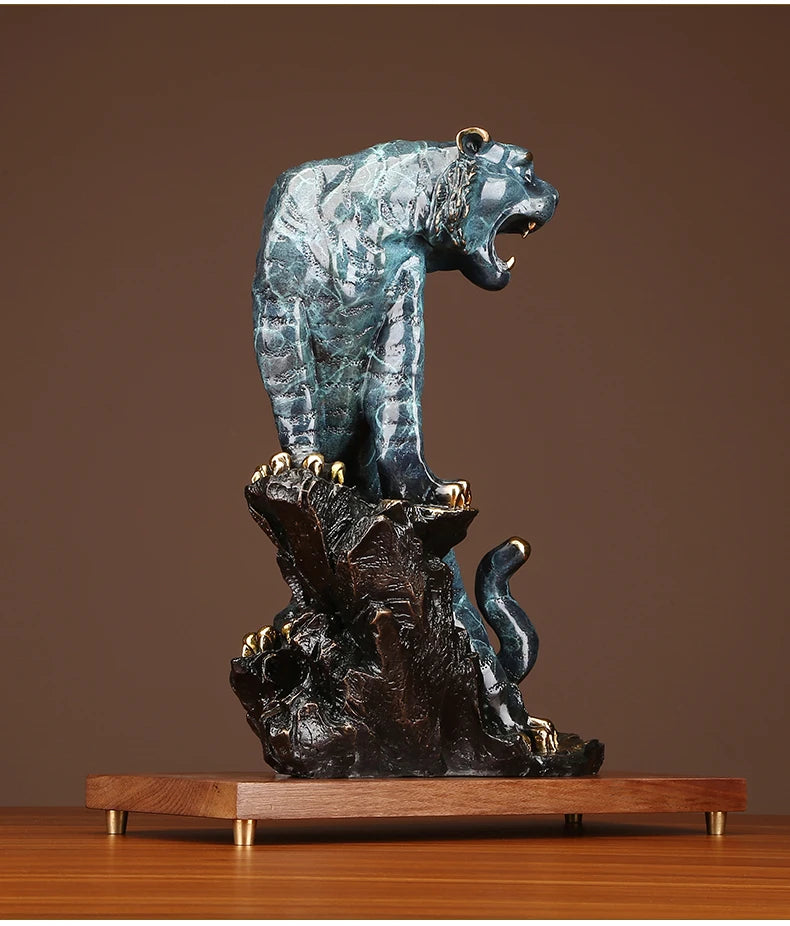 large Europe America Original GOOD LUCK Fortune tiger Leopard color brass Sculpture home office business art animal TOP Ornament
