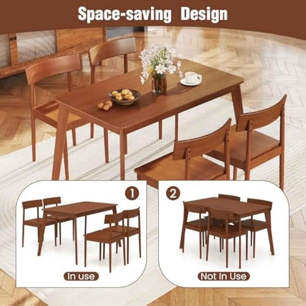 rectangular rubberwood dining set for 4 with 5 pieces including table and chairs for space-efficient kitchen
