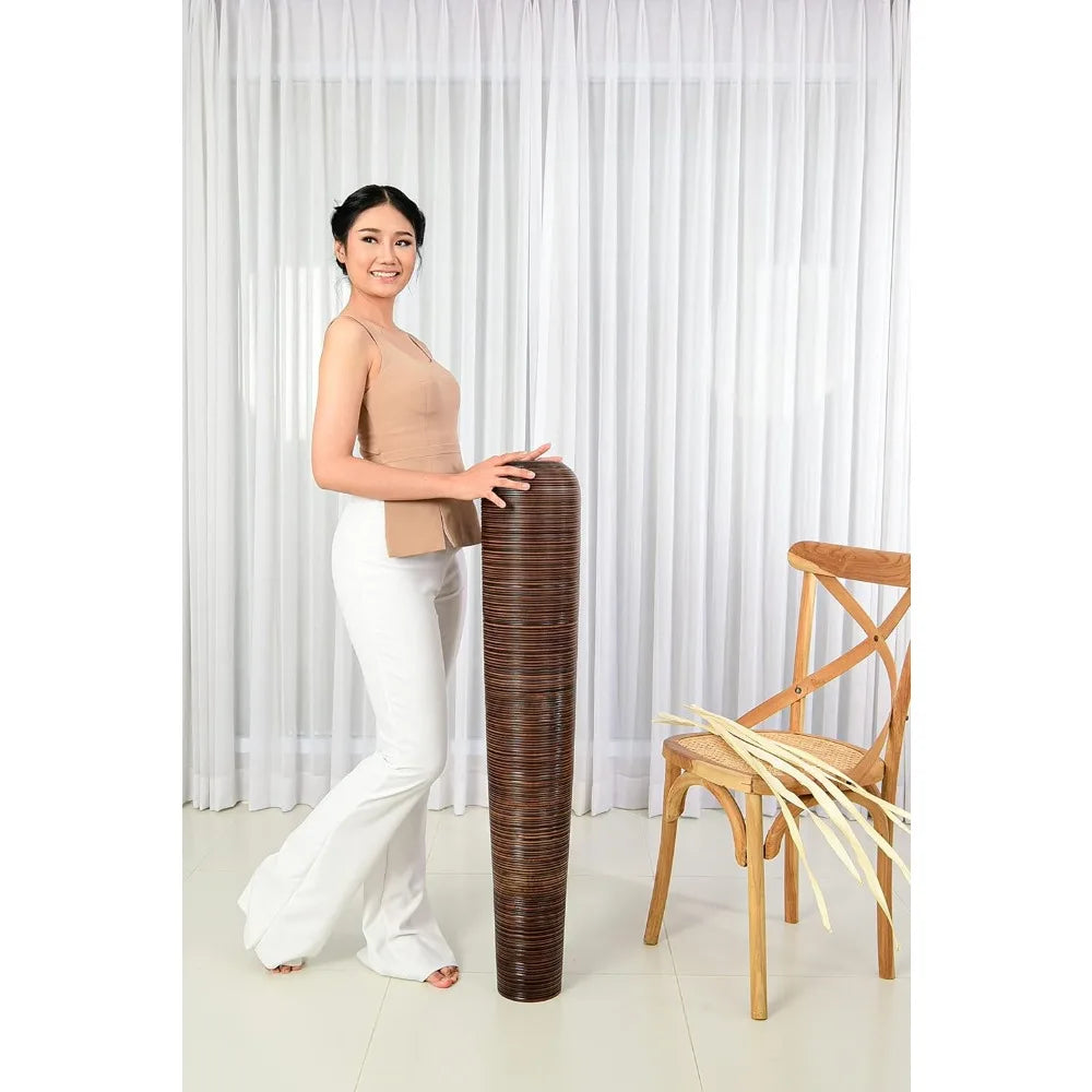 Elegant Large Brown Wooden Floor Vase - 41 Inch Tall for Home Decor, Ideal for Displaying Artificial Plants and Pampas Grass
