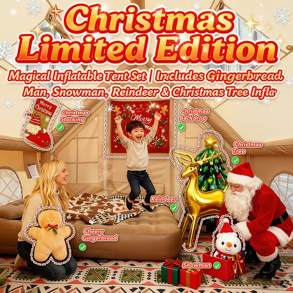 13'x10' Large Inflatable Tent for Camping 8-10 Person, 4 Season Luxury Air Tent with Stove Jack for Outdoor Christmas Camping